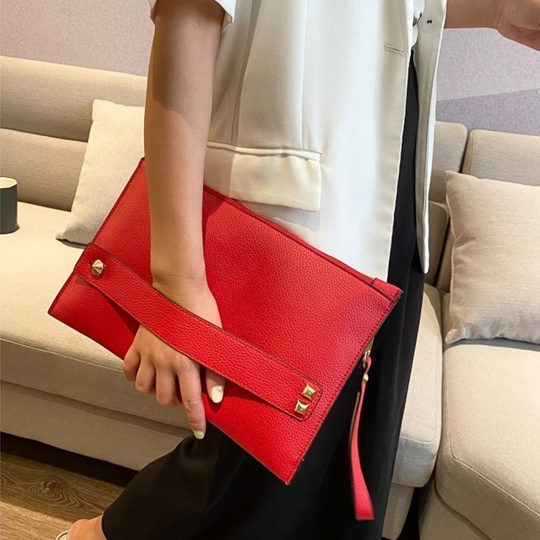 Leatherwork Rivets - ファッション高級ハンドバッグ女性バッグ PU レザーデザイナーレディースイブニング封筒バッグ女性デイクラッチ 2026 新しい女性クラッチ財布