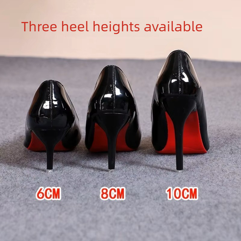 Leather Work Women Shoes - セクシーなポインテッドトゥパテントレザーハイヒール、上品な女の子のためのソールパーティードレススティレットパンプス、クラシックブラックワークシングルシューズ