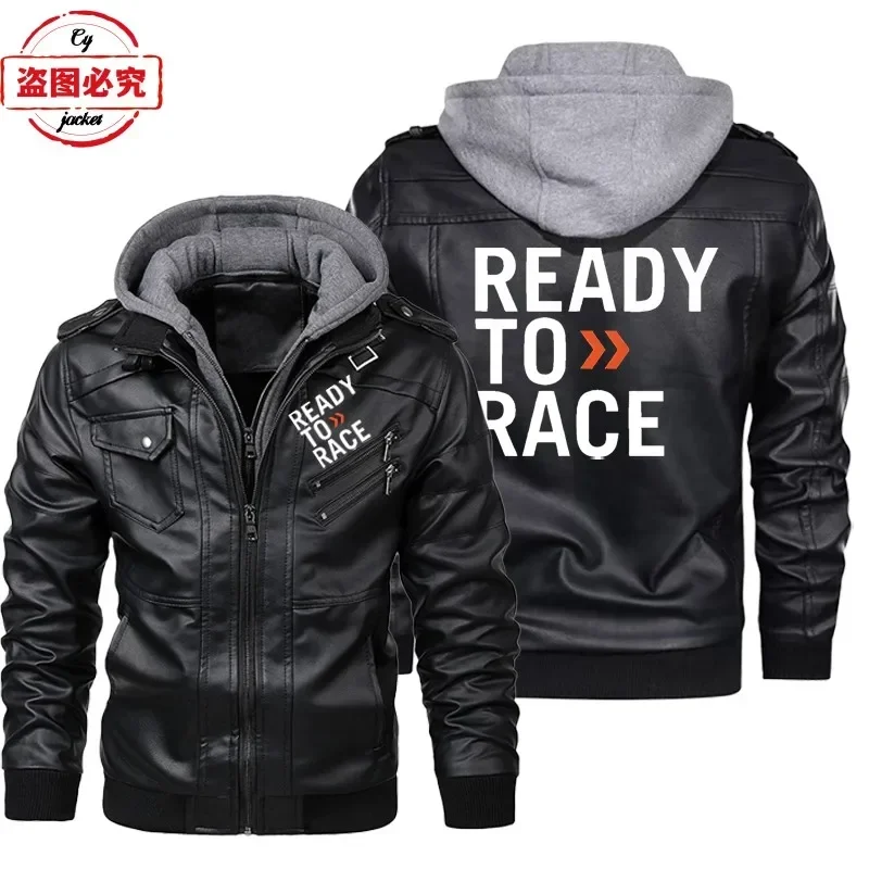 Leather Work Jacket With Hood - レース準備完了ロゴ入りオフロード耐久レース用フード付きレザージャケットPUレザージャケットメンズサイクリングスーツチームワークユニフォーム