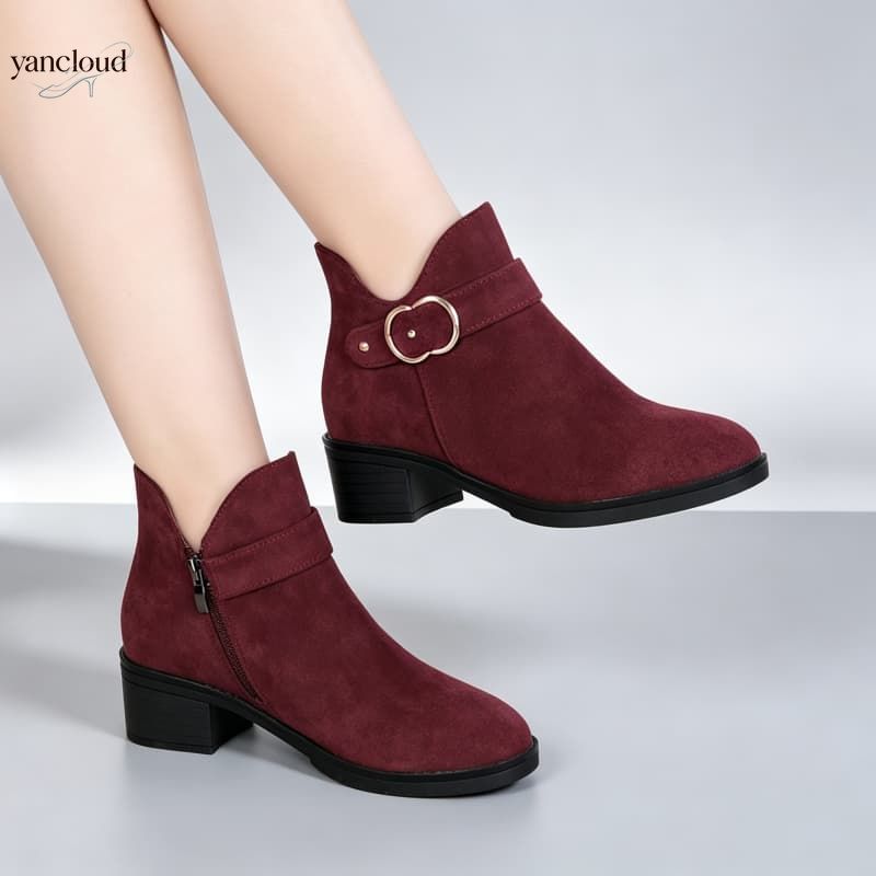 Leather Work Women Shoes - プラスサイズ 35-42 快適なスエードアンクルブーツ 秋冬 2026 ブロックヒール