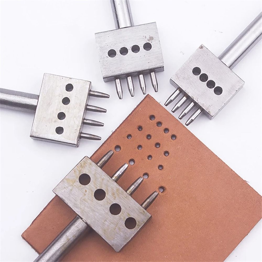 Leatherwork Hole Punch - 1個入り 2/4/6歯 レザーパンチツール 手動手作り穴あけ工具 4/5/6/8mm穴間隔 ドリルラウンドパンチダイセット