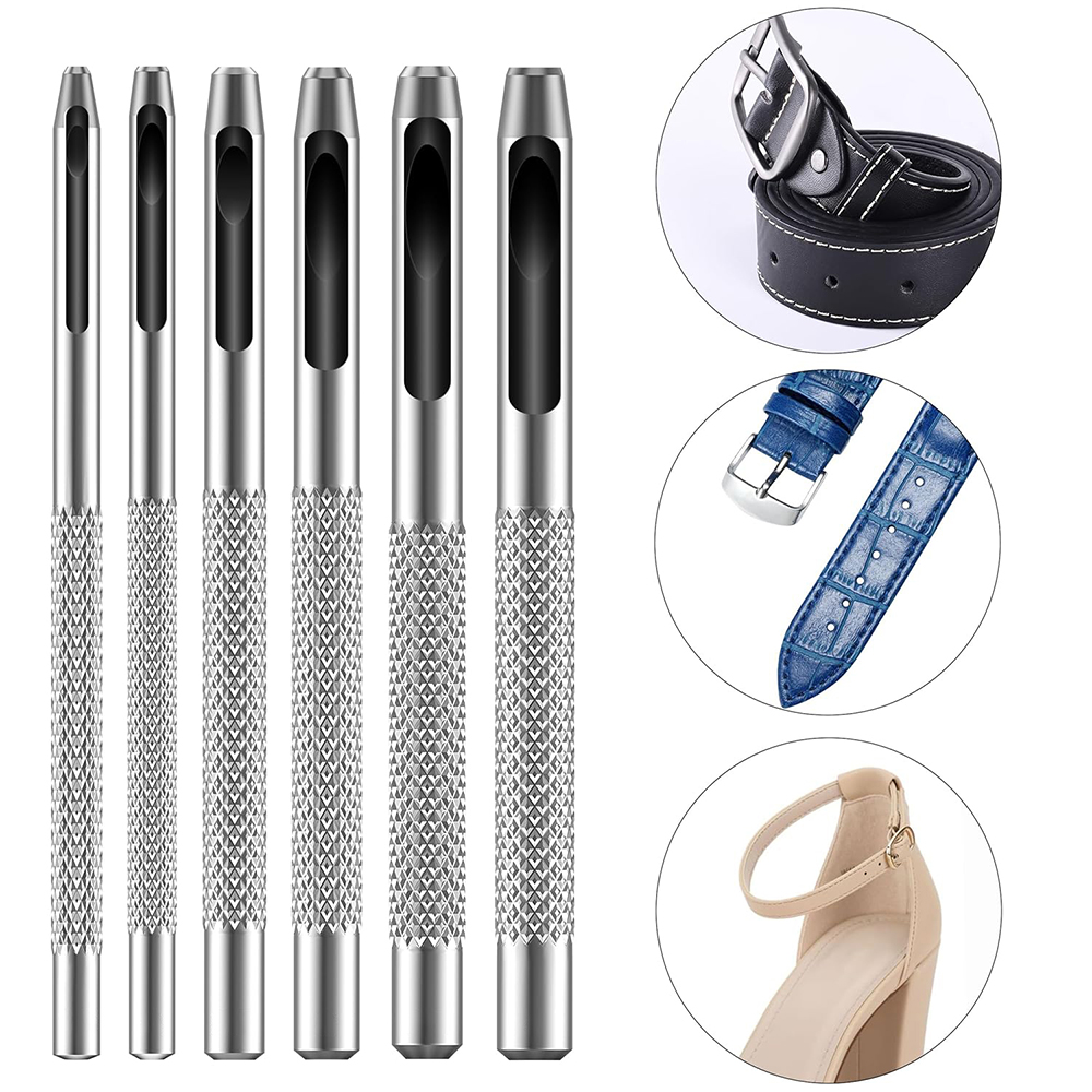 Leatherwork Hole Punch - 高品質6個セット 1-5mm 中空パンチツール 耐久性のあるスチール製レザーパンチセット ベルトバッグクラフトDIY用丸穴パンチ