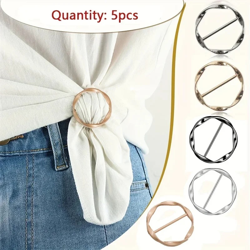 Belt Buckle Blank - 5 個のファッションメタルラウンドサークルクリップバックルショール T シャツタイクリップブローチウエストバックル多用途衣類リングラップホルダー