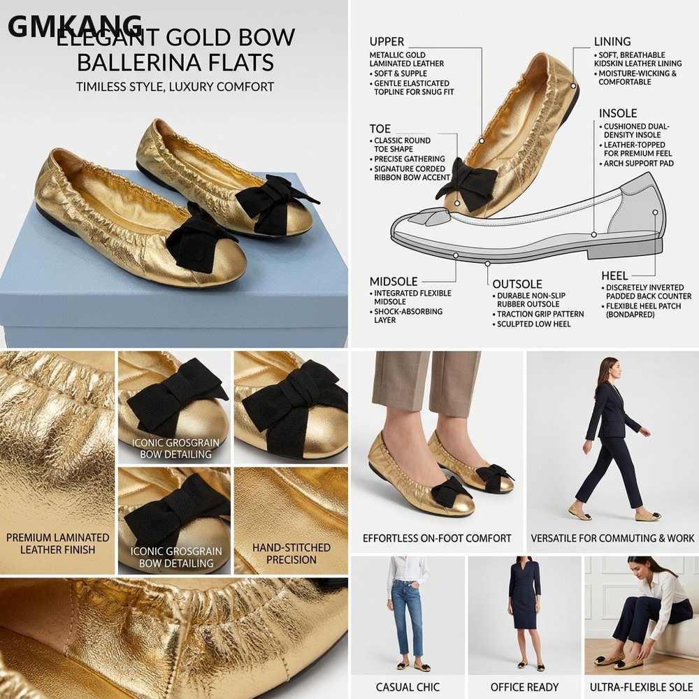 レディース バレエシューズ リボン付き プリーツ カジュアル - Leather Work Women Shoes のレビューと価格