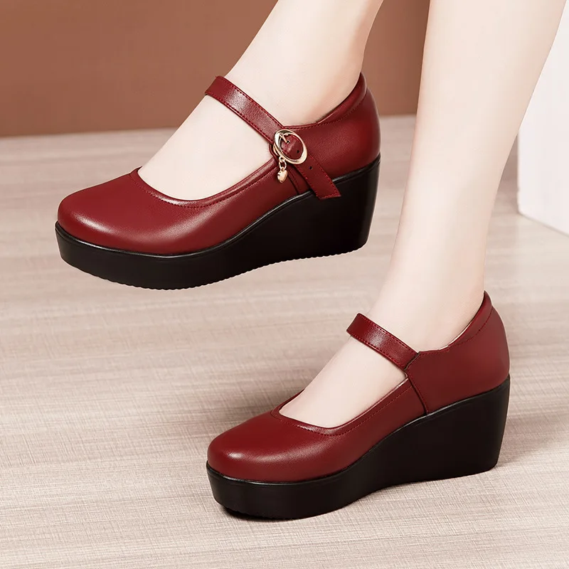 6cmヒール、小さめサイズ（32-43）、ヴィンテージ風、浅 - Leather Work Women Shoes のレビューと価格