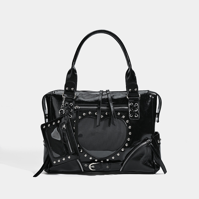 パンクヒョウ柄リベットオートバイイタバッグ、大容量トートショ - Leatherwork Rivets のレビューと価格