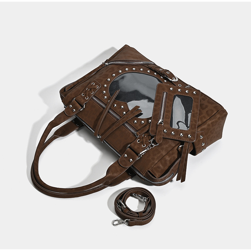 パンクヒョウ柄リベットオートバイイタバッグ、大容量トートショ - Leatherwork Rivets のレビューと価格