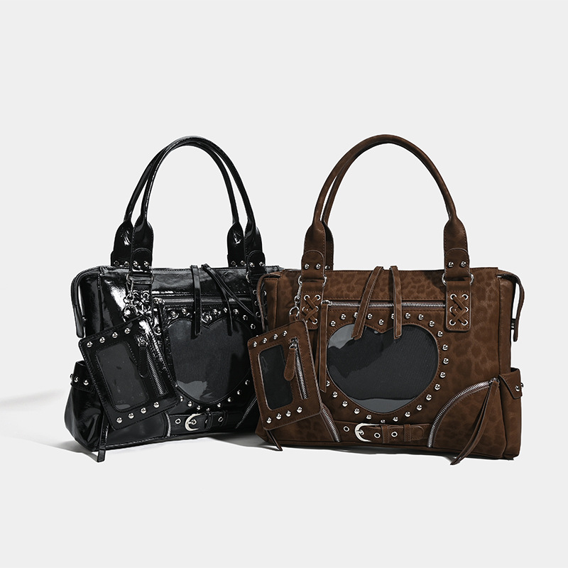 パンクヒョウ柄リベットオートバイイタバッグ、大容量トートショ - Leatherwork Rivets のレビューと価格