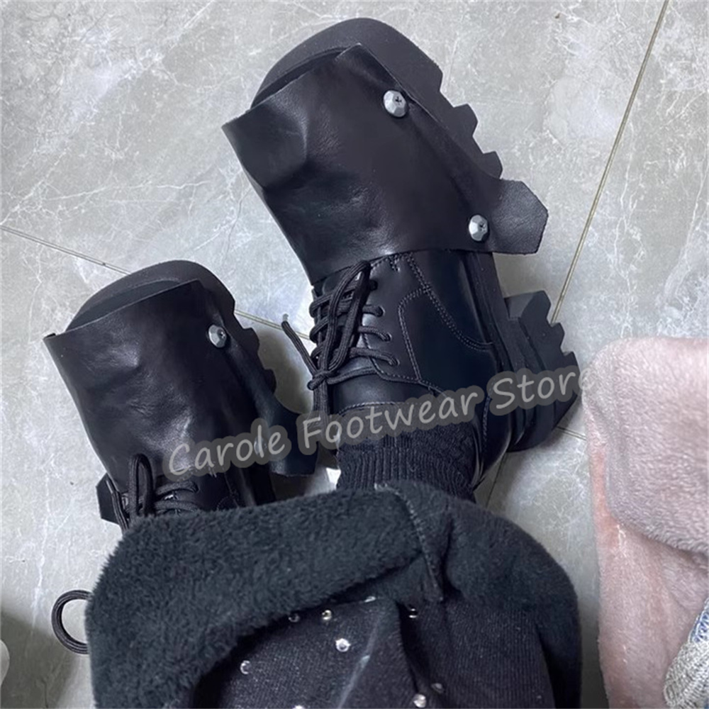ファッションスクエアトゥチャンキーボトムダービーシューズ男性 - Leatherwork Rivets のレビューと価格