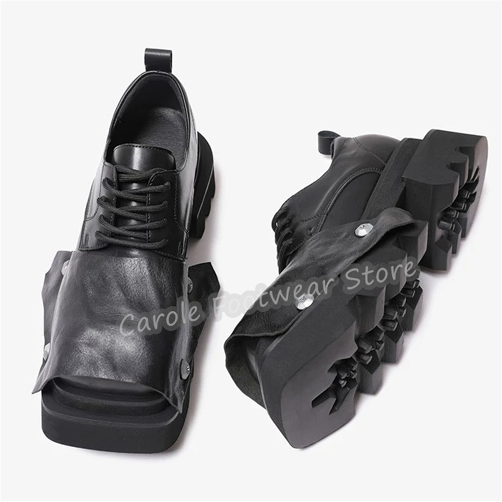 ファッションスクエアトゥチャンキーボトムダービーシューズ男性 - Leatherwork Rivets のレビューと価格