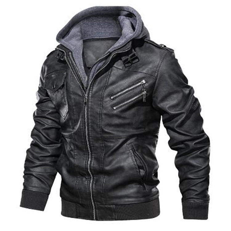 メンズ フード付きコート PUジャケット ジッパー スリムフ - Leather Work Jacket With Hood のレビューと価格