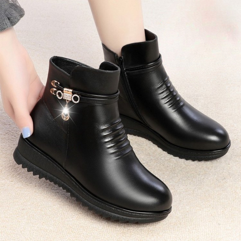 2025年冬 厚底ヒール レディース 暖かいブーツ - ファ - Leather Work Women Shoes のレビューと価格