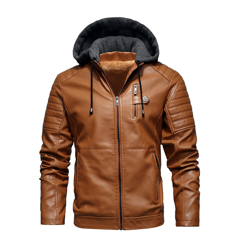 メンズ フード付きコート 厚手 暖かい PUジャケット ジッ - Leather Work Jacket With Hood のレビューと価格