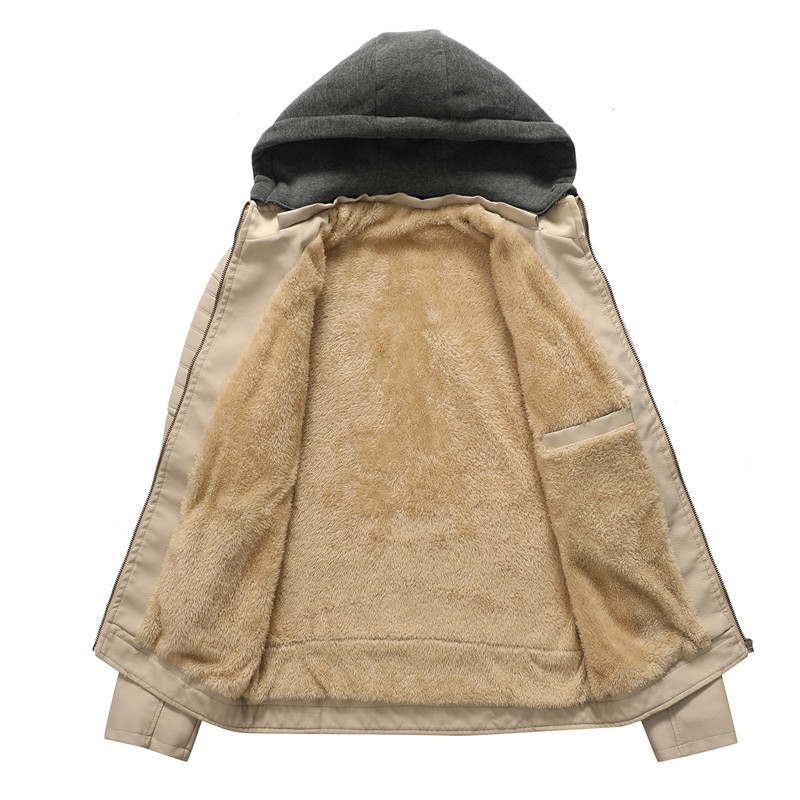 メンズ フード付きコート 厚手 暖かい PUジャケット ジッ - Leather Work Jacket With Hood のレビューと価格