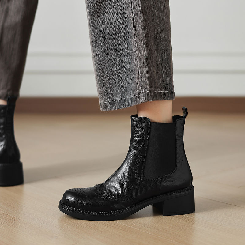 新作秋ブーツ レディース スプリットレザーシューズ ラウンド - Leather Work Women Shoes のレビューと価格