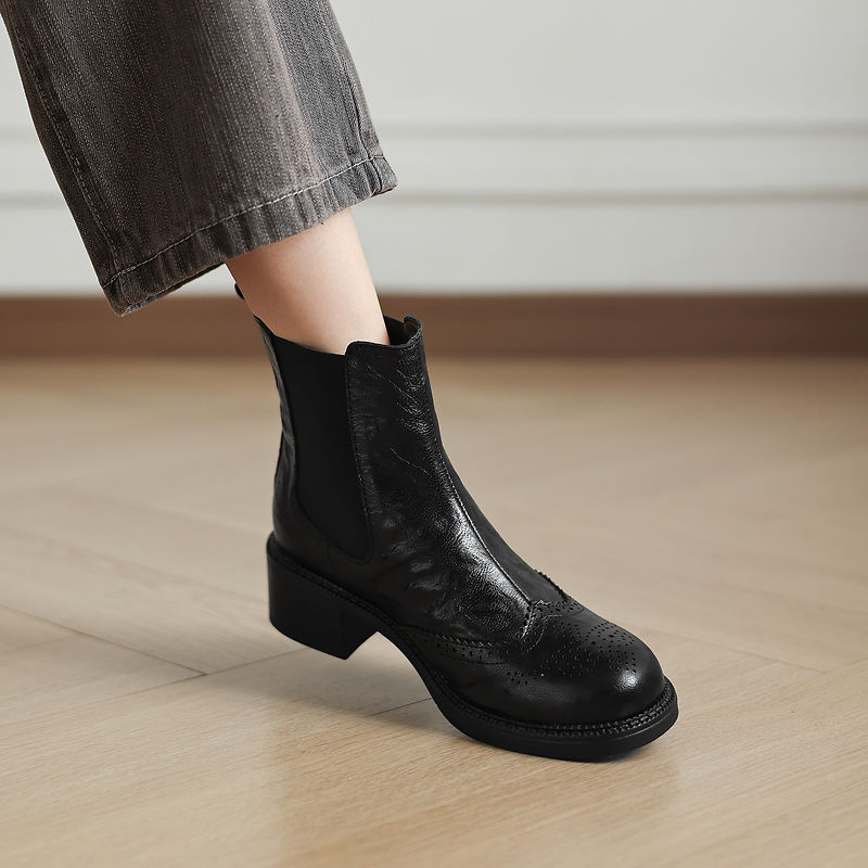 新作秋ブーツ レディース スプリットレザーシューズ ラウンド - Leather Work Women Shoes のレビューと価格