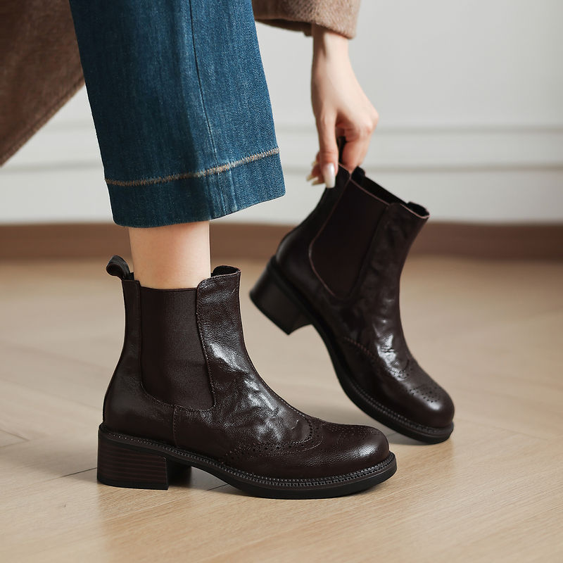 新作秋ブーツ レディース スプリットレザーシューズ ラウンド - Leather Work Women Shoes のレビューと価格
