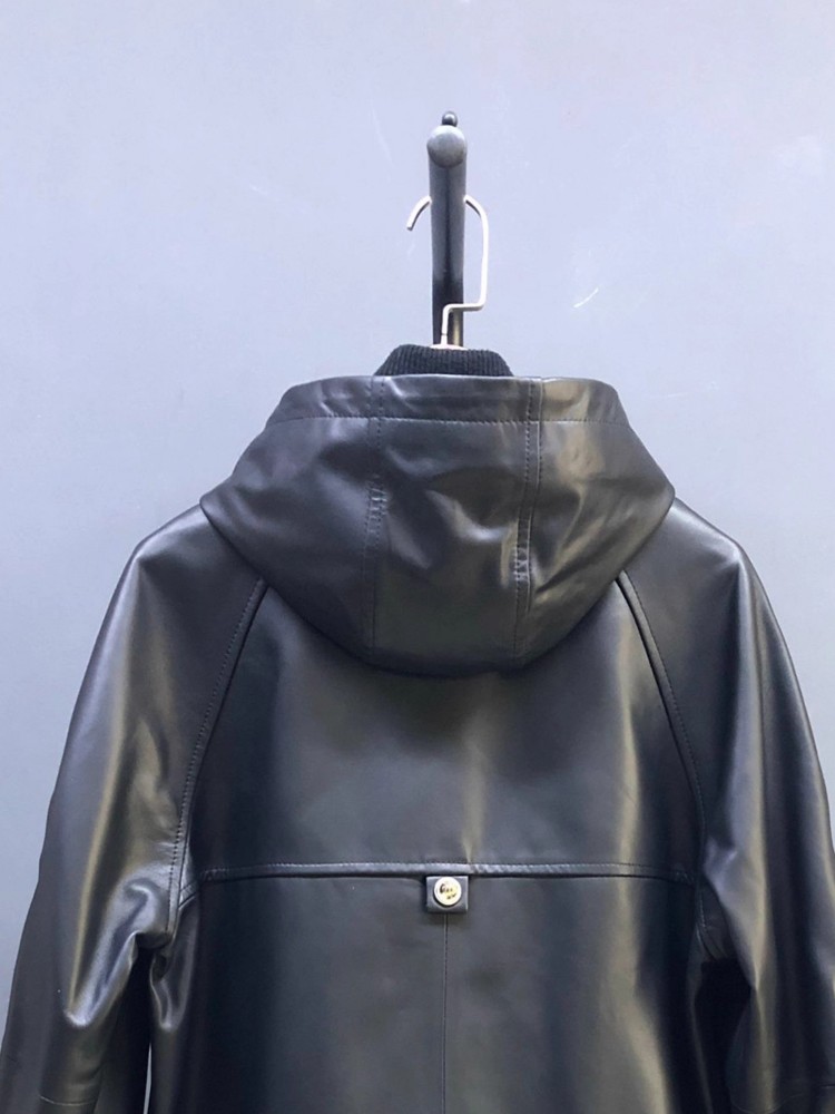ホット販売秋の女性の天然羊皮フード付きショートジャケットオー - Leather Work Jacket With Hood のレビューと価格