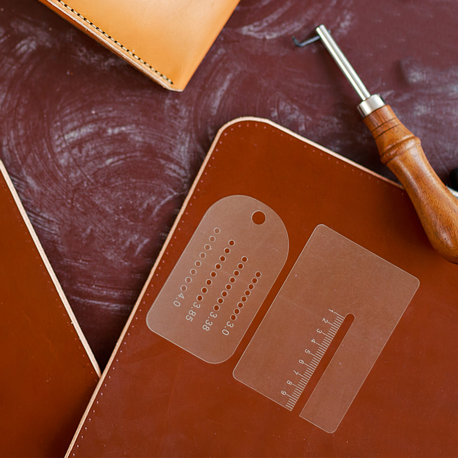 2個入り多機能穴あけガイド定規、調整可能なステッチスペーサー - Leatherworking Guide のレビューと価格