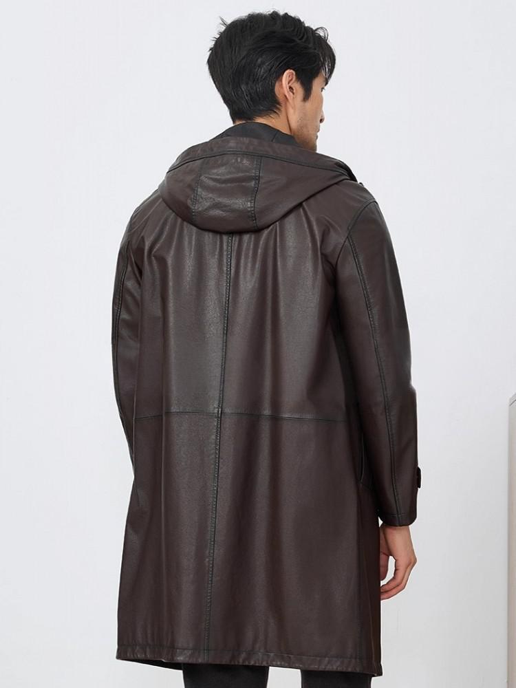 ファッションメンズ秋の新作フード付き牛革本革ロングジャケット - Leather Work Jacket With Hood のレビューと価格