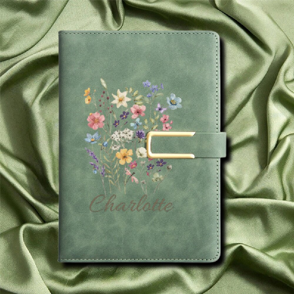 A5 花柄モノグラムカスタムネームフェイクレザーハードカバー - Leatherwork Journal のレビューと価格