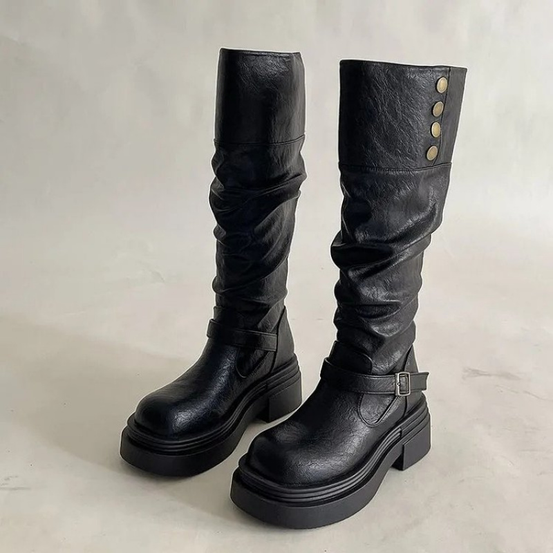 2026年パンクニーハイブーツ レディース 厚底プラットフォ - Leatherwork Rivets のレビューと価格