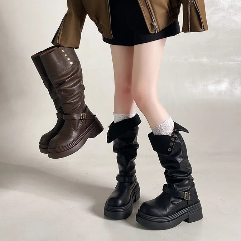 2026年パンクニーハイブーツ レディース 厚底プラットフォ - Leatherwork Rivets のレビューと価格