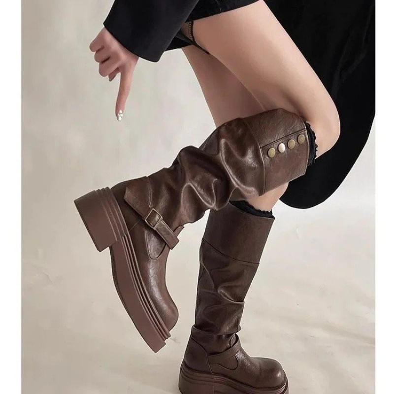 2026年パンクニーハイブーツ レディース 厚底プラットフォ - Leatherwork Rivets のレビューと価格