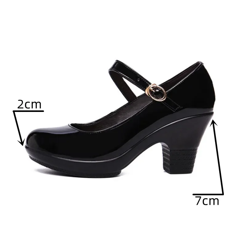 小さめサイズ32-43 ミディアムブロックヒール メリージェ - Leather Work Women Shoes のレビューと価格
