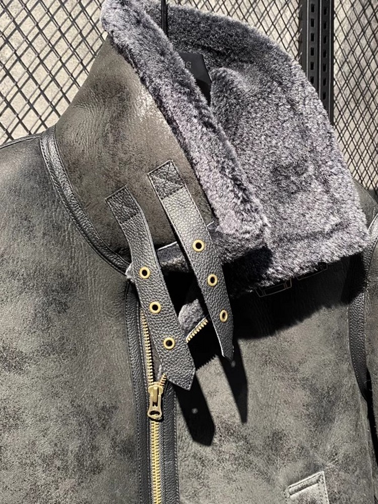 男性冬暖かいウール裏地シープスキン本革ジャケットフード付き天 - Leather Work Jacket With Hood のレビューと価格