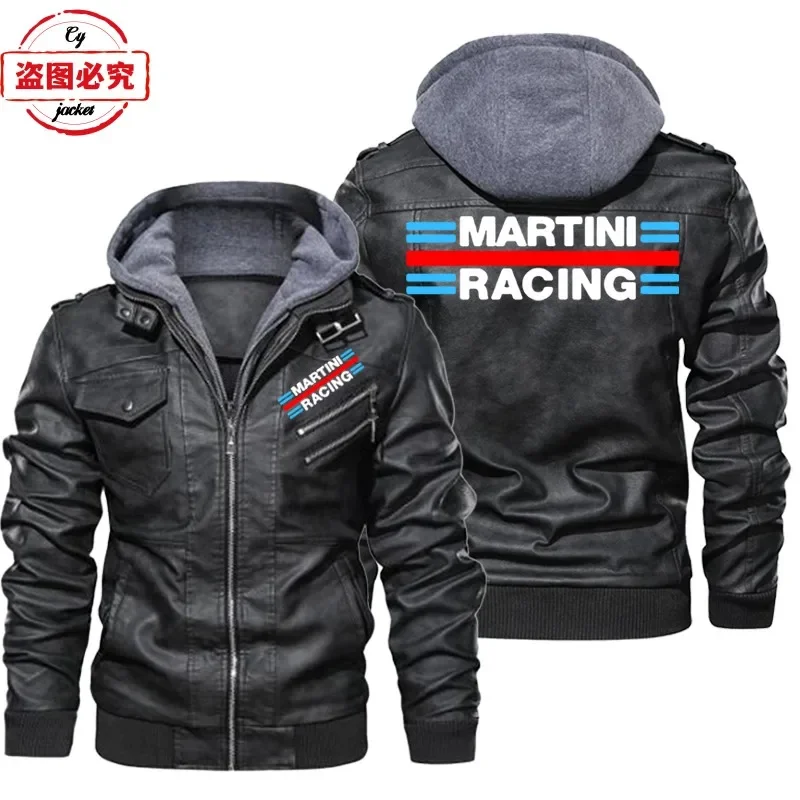 マティーニレーシングロゴプリントレーシングスーツPUレザージ - Leather Work Jacket With Hood のレビューと価格