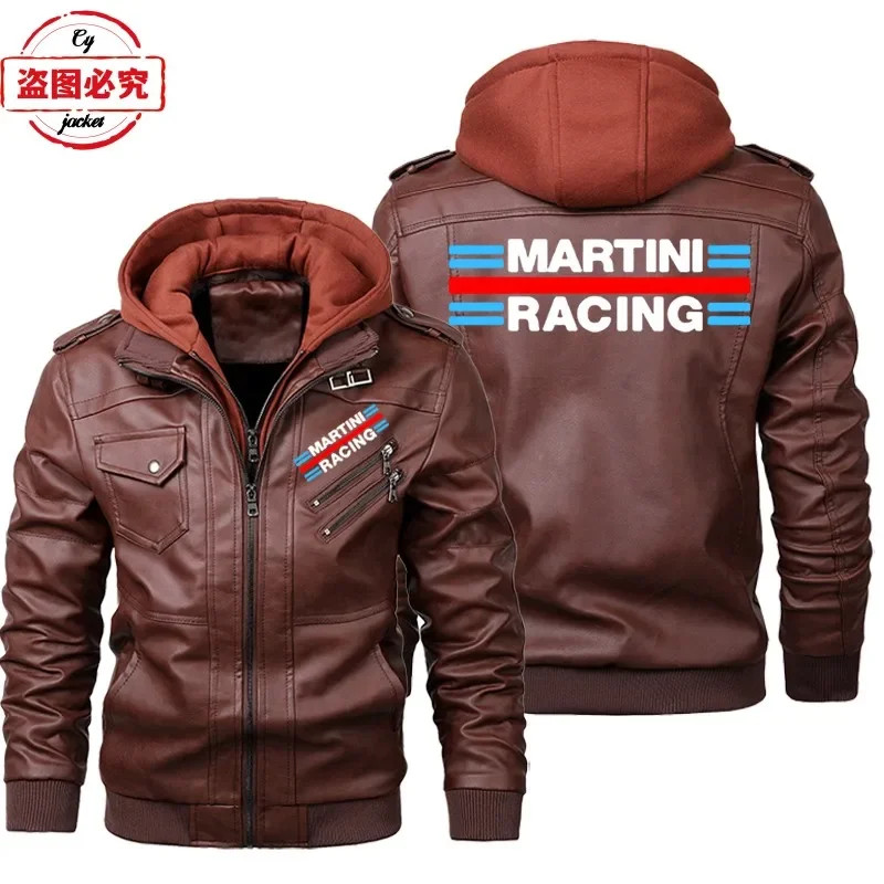 マティーニレーシングロゴプリントレーシングスーツPUレザージ - Leather Work Jacket With Hood のレビューと価格