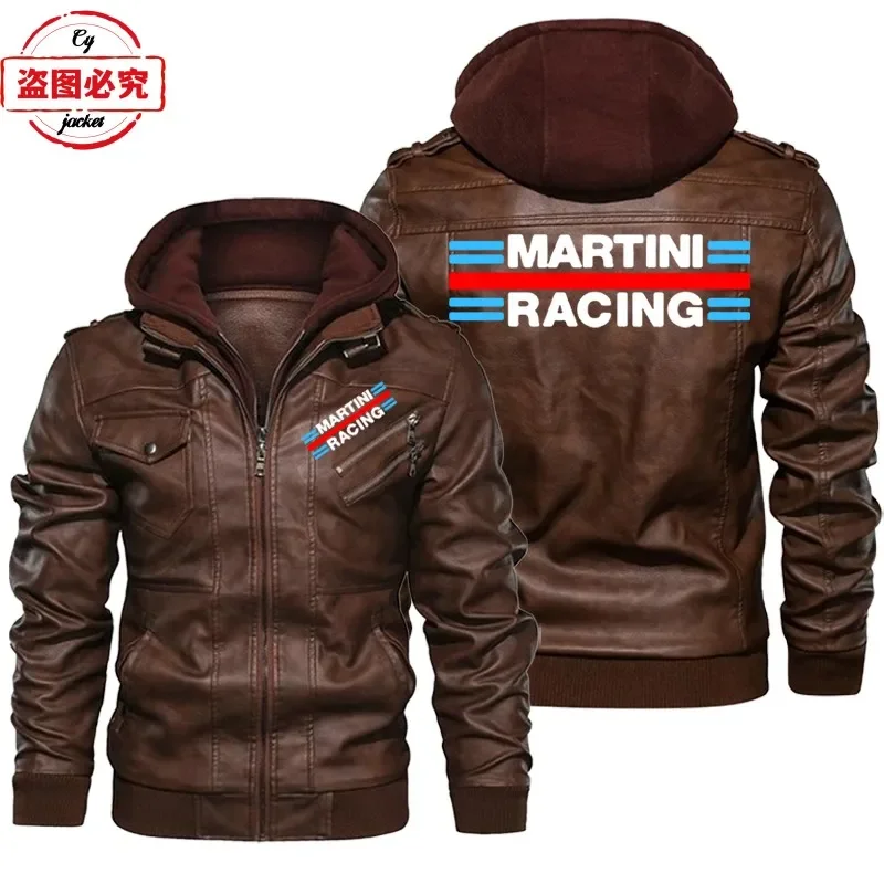 マティーニレーシングロゴプリントレーシングスーツPUレザージ - Leather Work Jacket With Hood のレビューと価格