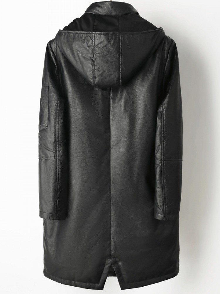 冬の男性暖かい牛革本革ダウンジャケットフードビジネスカジュア - Leather Work Jacket With Hood のレビューと価格