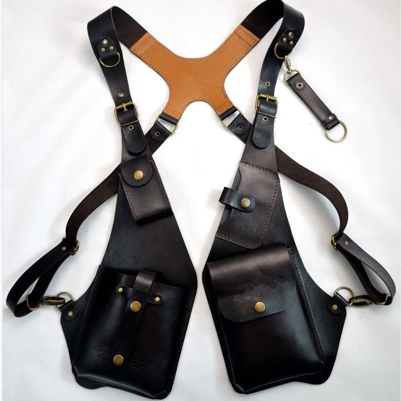 男性と女性のためのヴィンテージレザーレットショルダーバッグ, - Leatherwork Rivets のレビューと価格