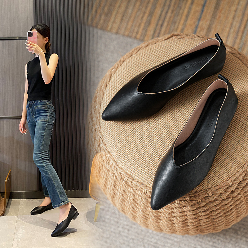 春と秋のファッション新しいスクエアヘッドソフトレザーワークシ - Leather Work Women Shoes のレビューと価格